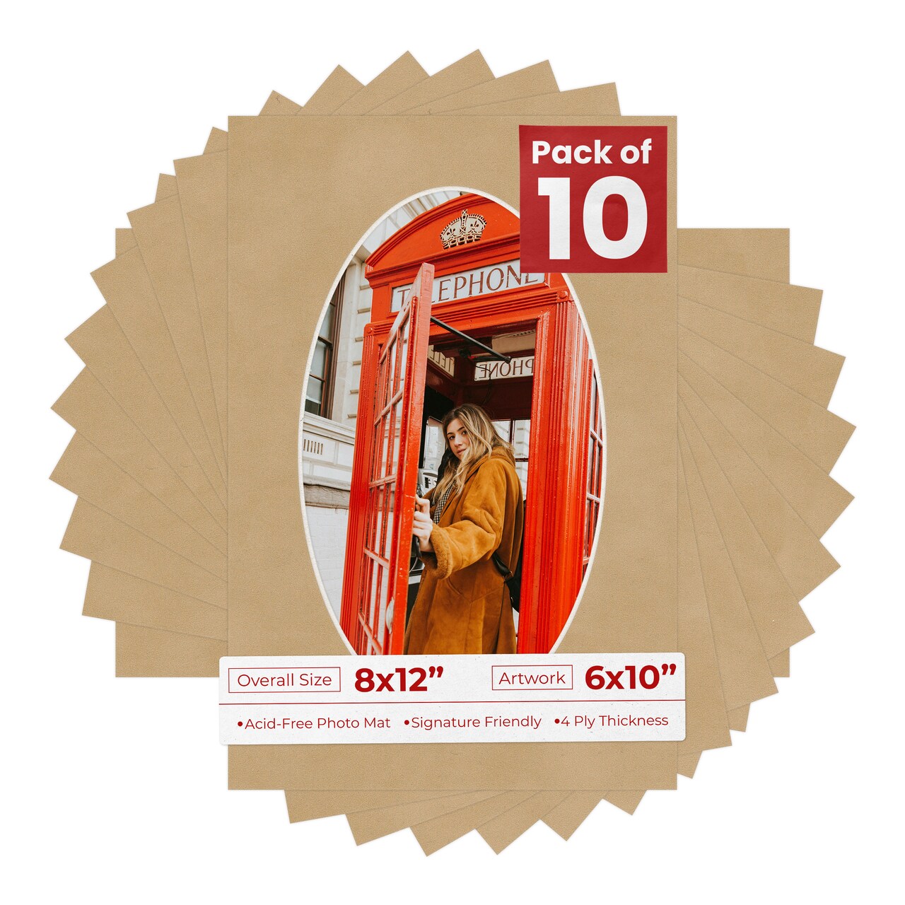 Beige Suede Mat Board for 8x12 Frames - Oval Opening for 6x10 Photos
